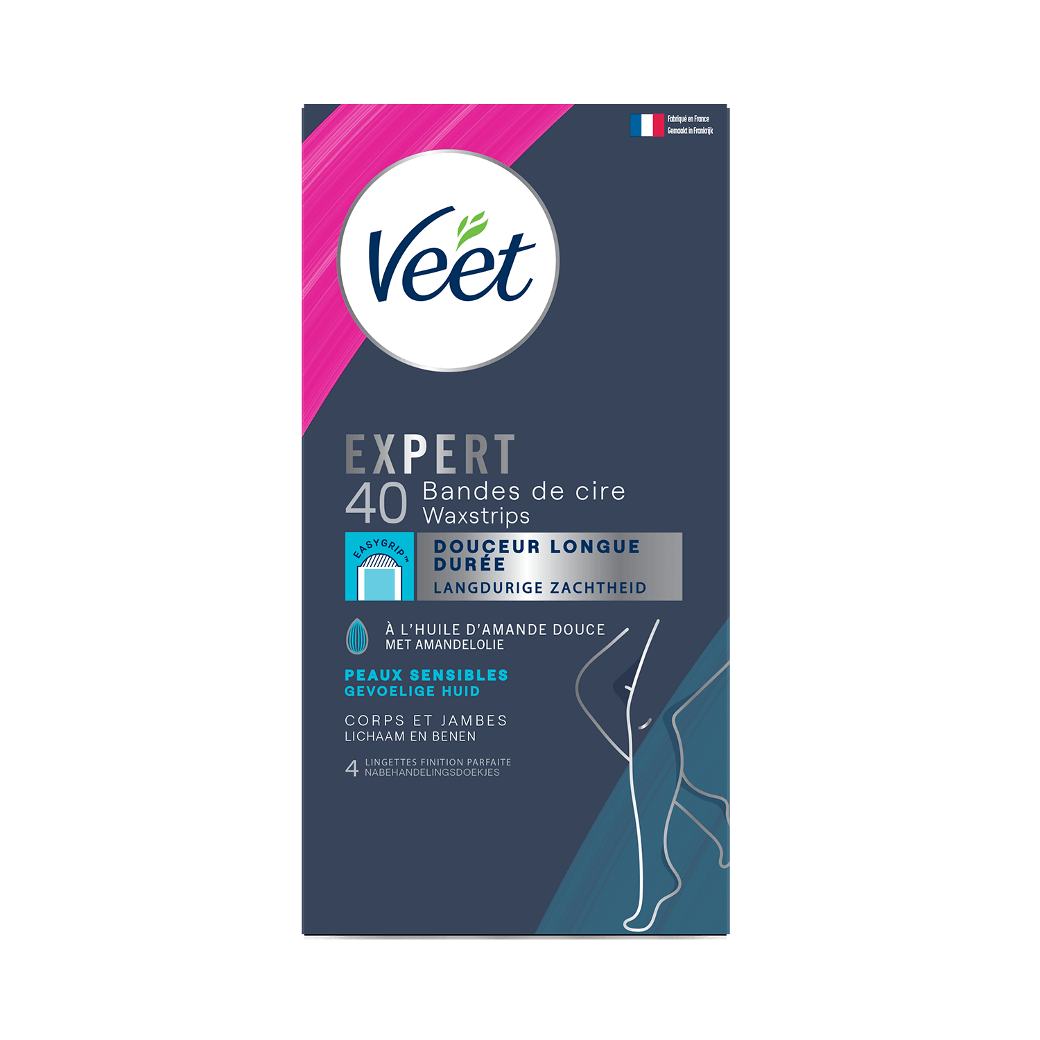 Veet Expert Bandes de cire froide pour peaux sensibles - Jambes & Corps x40 | Veet